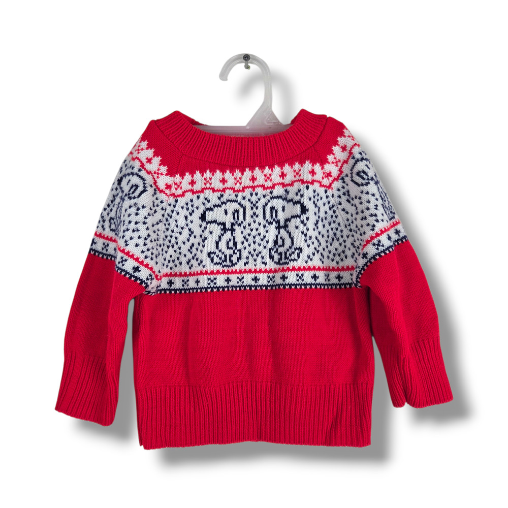Vintage Sears Snoopy Peanuts Fair Isle Knit Pullover Sweater Kids Size S (2-3)